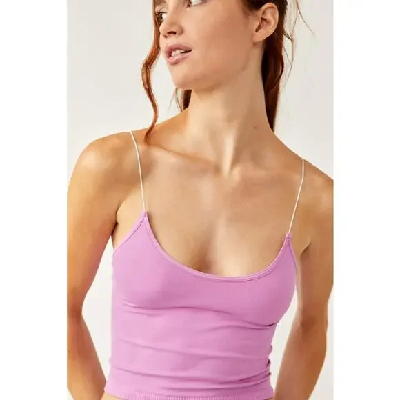 NWT Free People Skinny Strap Seamless Brami in Color Crocus/Mauve Pink Size M/L - Picture 4 of 5